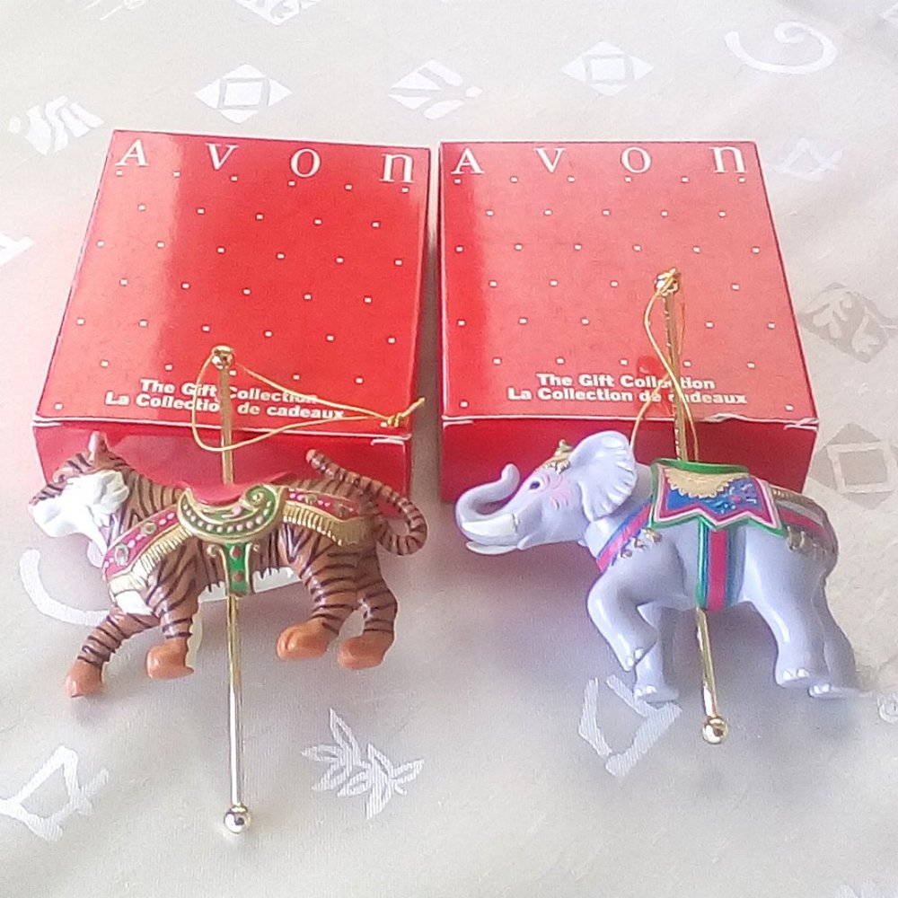 Carousel Ornaments Exotic Tiger and Regal Elephant